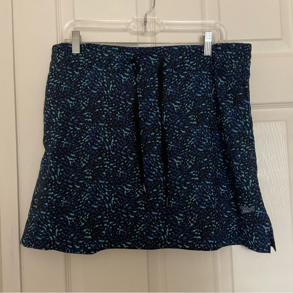 Speedo Womens Lightweight Swimsuit Skort Floral Blue Black Turquoise Size L